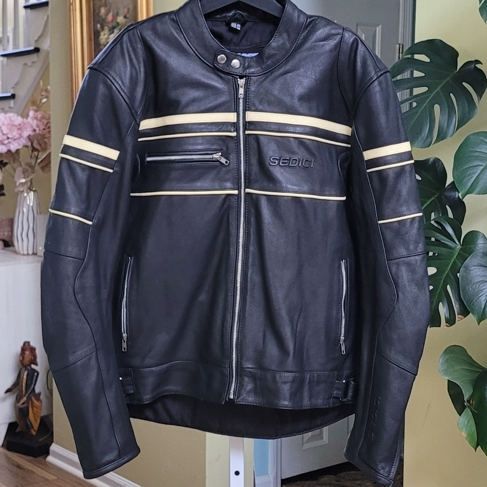 Sedici Mens Motorbike Armor Vito Leather Jacket USA 48 EU 58